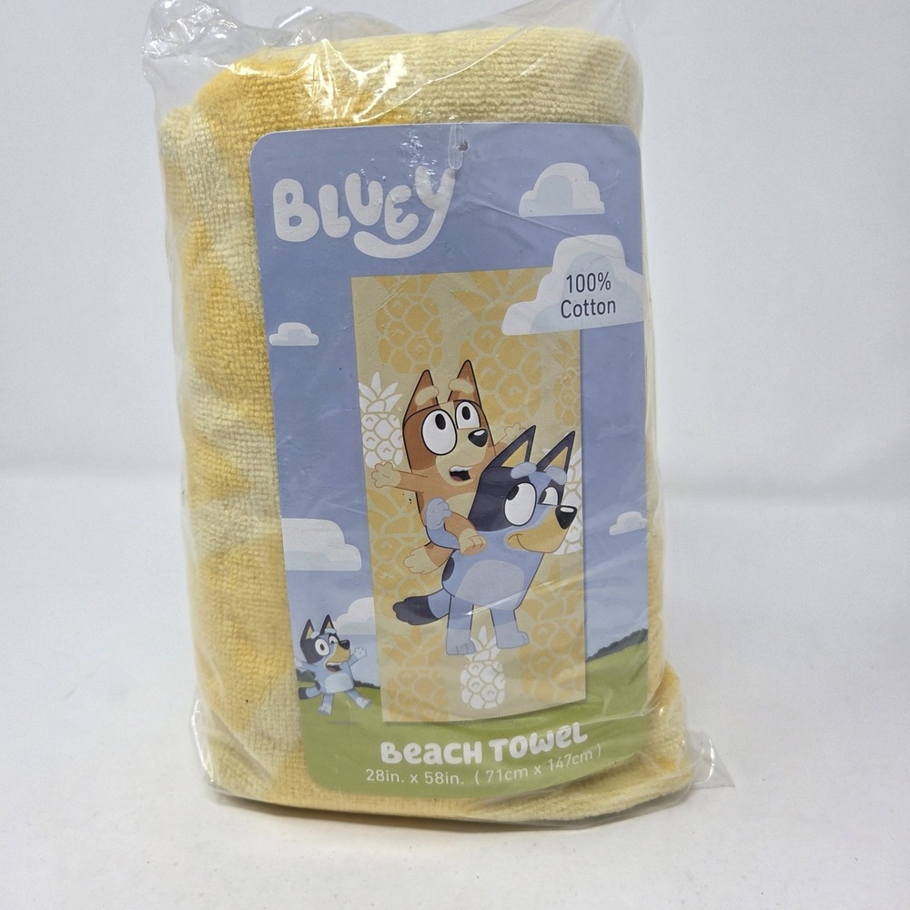 Bluey Bingo Kids Beach Towel 100% Cotton Yellow Pineapple 28x58 New